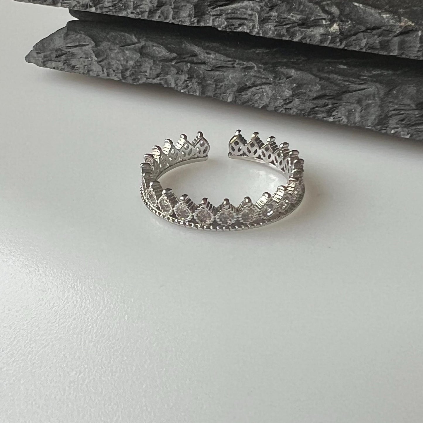 Dainty Zircon Crown Ring, Adjustable Crown Open Ring for Women, Minimalist Adjustable Stackable Ring, Gift for Her, Christmas Gift for Her