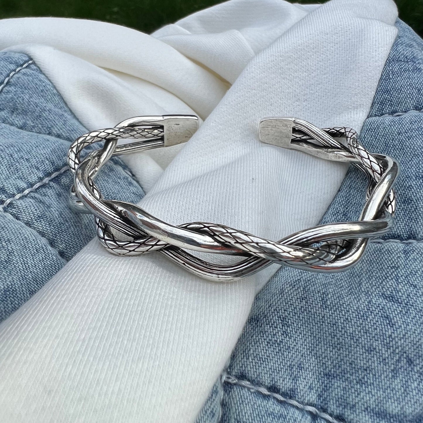 Chunky Silver Unisex Twist Bracelet, Cuff Bracelet, Viking Bracelet, Adjustable Silver Bangle, Gift for Her, Christmas Gift