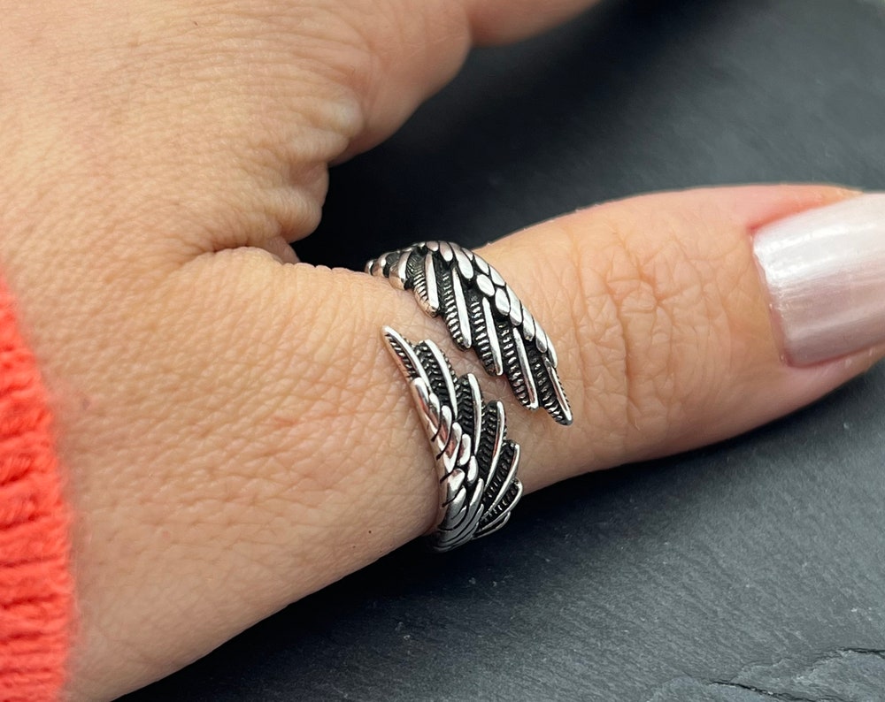 Angel Wings Ring, Adjustable Chunky Ring